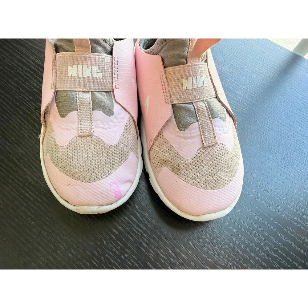 Nike Flex Runner 2 Pink White Slip On Sneakers Kids Size 10C Athletic Shoes